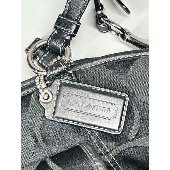 Coach Leah Signature C Turnlock Satchel Tote Handbag Black Jacquard Y2K - Picture 11 of 15